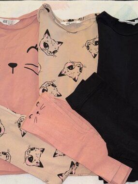 H&M Kids Cat Face outfits - Pink, Beige, and Black